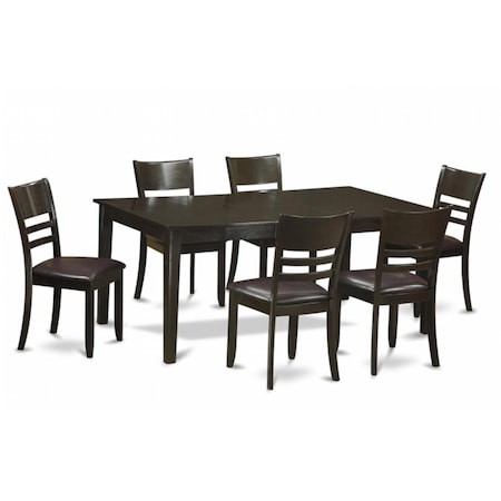 East West Furniture 7 Piece Formal Dining Room Set-Kitchen Table Having Leaf and 6 Dining Room Chairs HELY7-CAP-LC